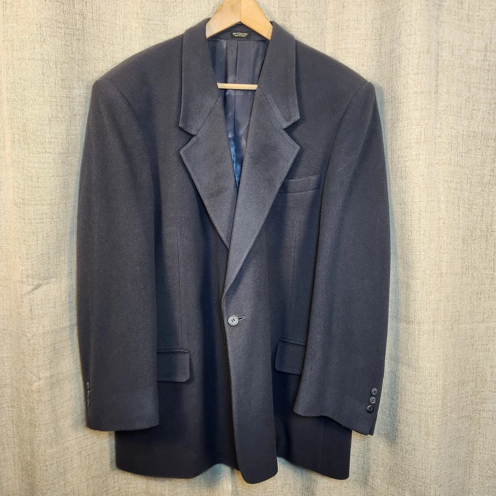 Gianfranco Ruffini Cashmere Blend Blazer Mens 44L Navy Blue Single Button Jacket